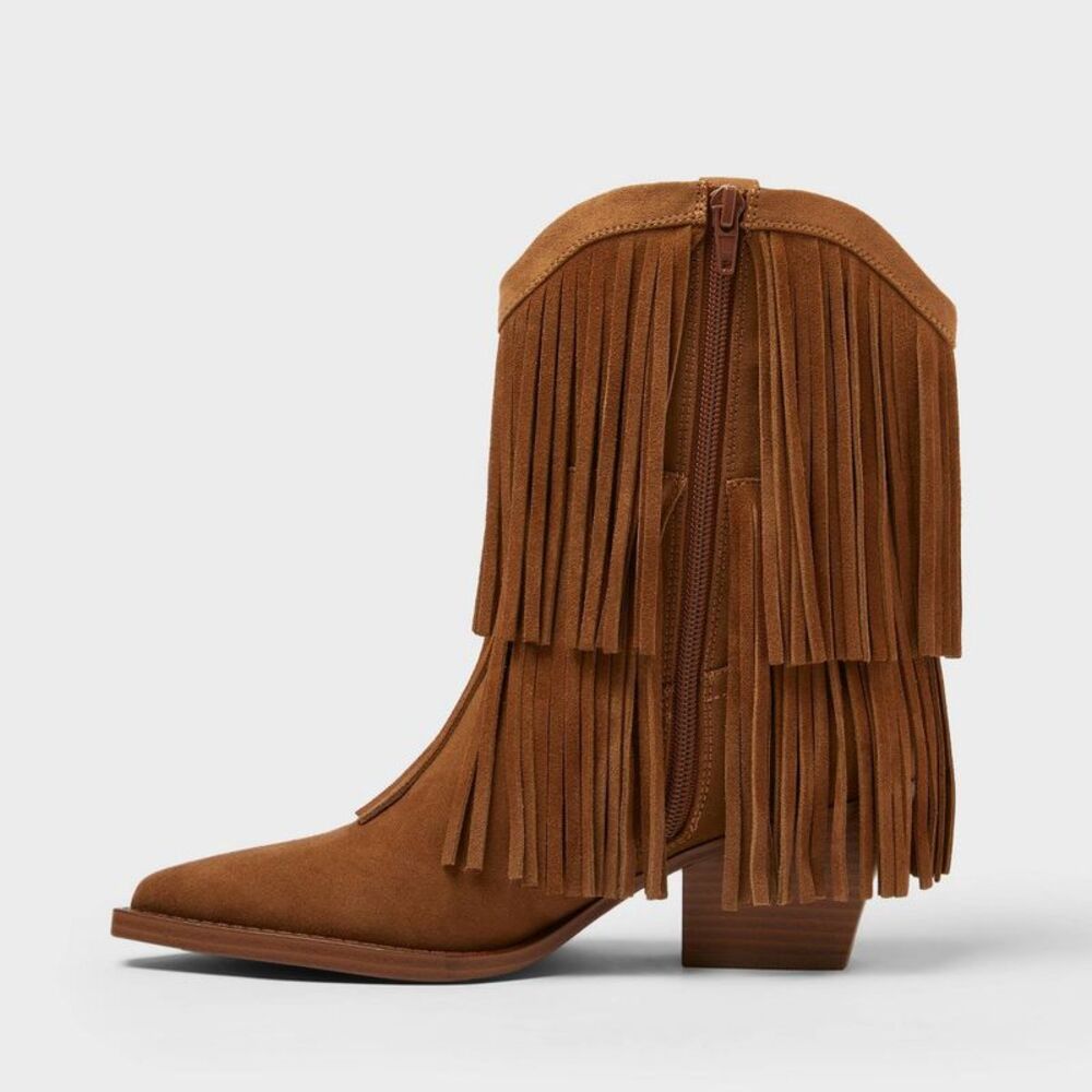 Women’s Austin Fringe Western Ankle Boots with Memory Foam Insole – Tan 11 - Picture 2 of 3